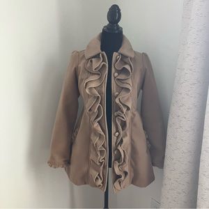 Women’s Camel Ruffle Pea Coat Size S